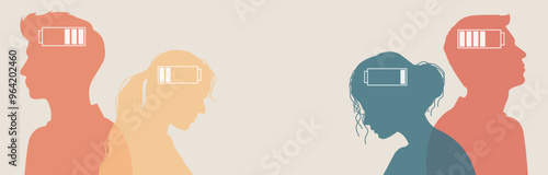 Illustration of mental health struggles. People with mental problems and social burnout. Concept of psychological disorders, split personality, and emotional imbalance