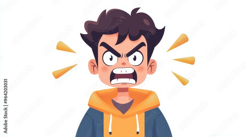 © ChimE - A vibrant cartoonstyle illustration depicting an expressive character filled with anger, set against a clean white backdrop. © ChimE - A vibrant cartoonstyle illustration depicting an expressive character filled with anger, set against a clean white backdrop.