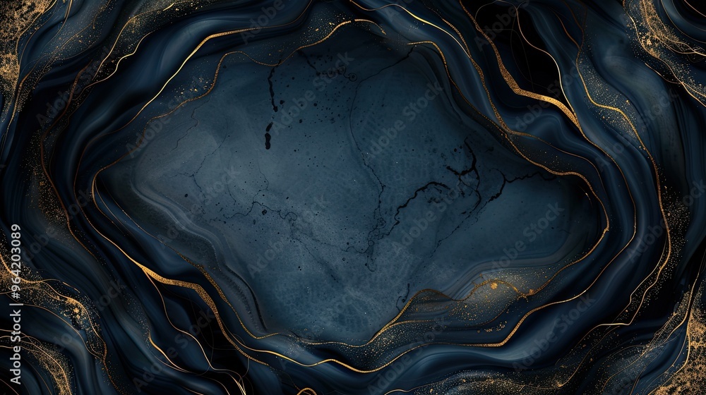 Obraz premium A mesmerizing abstract design featuring deep blue waves and golden accents, perfect for backgrounds or digital art projects.