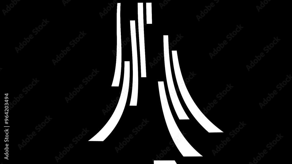 White line strips 3d moving animation. curve line animation on black background.