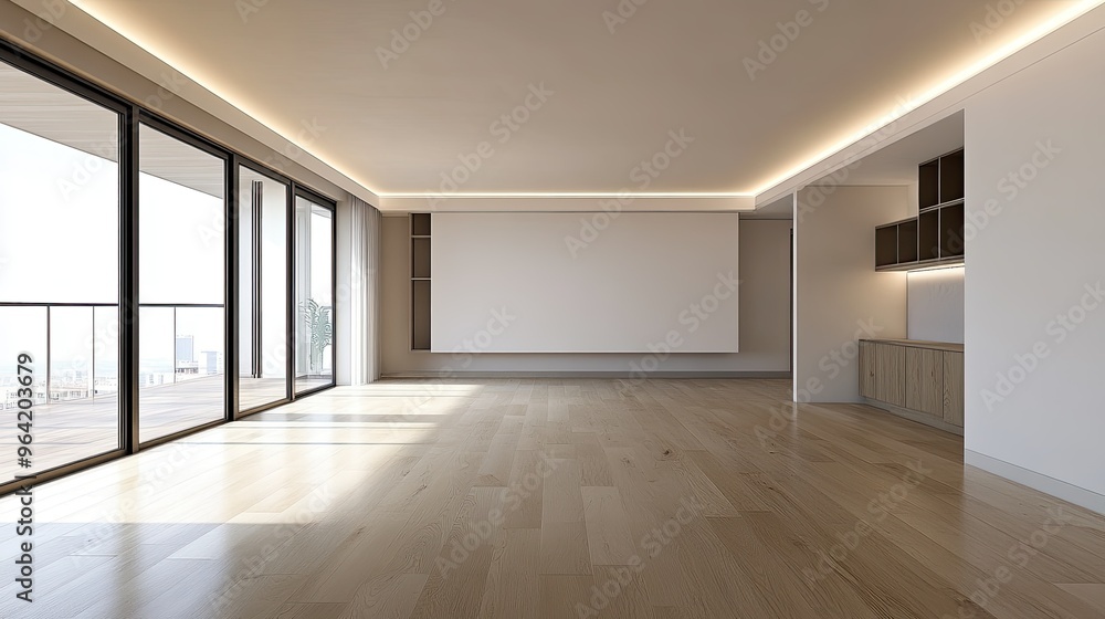 Empty living room with hardwood floor in modern apartment Empty living room with hardwood floor in modern apartment