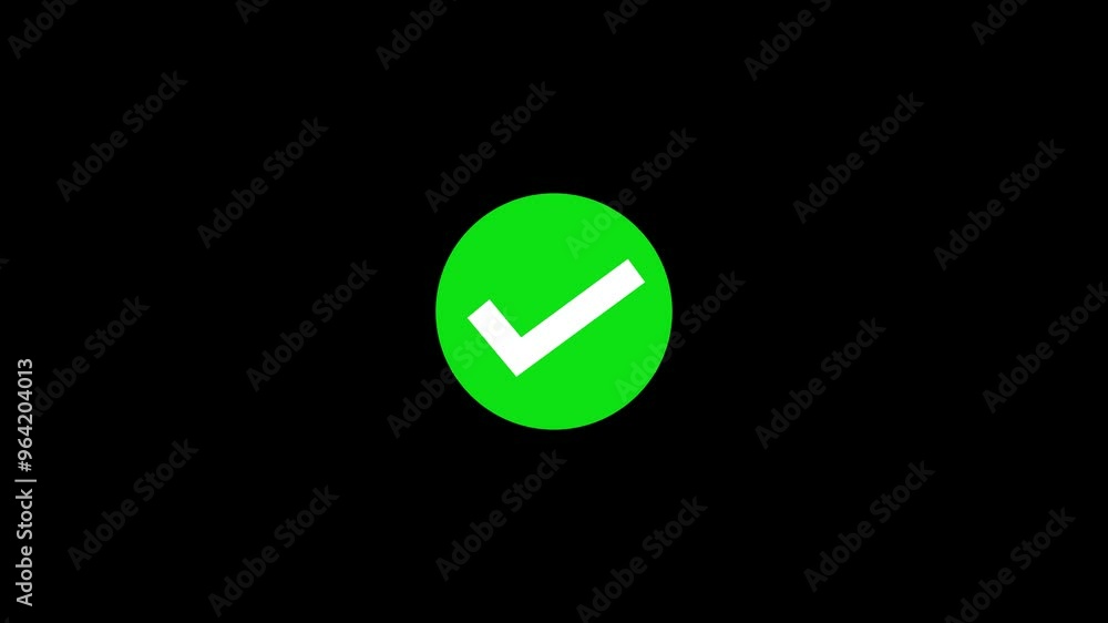 Green check mark, yes or approved concept animation. Round check button animation. Green check mark, yes or approved concept animation. Round check button animation.