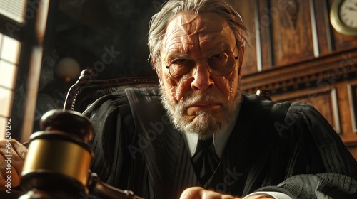 Wallpaper Mural A judge using a gavel in a courtroom with dramatic lighting and a serious atmosphere. Torontodigital.ca