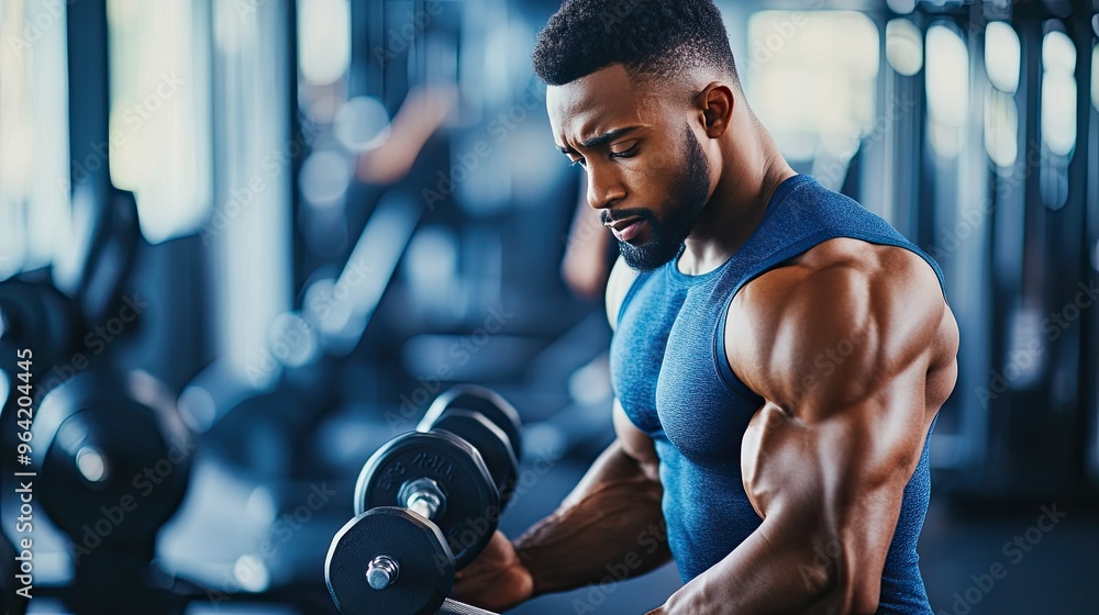 Fit man working out with dumbbells at the gym Fit man working out with dumbbells at the gym