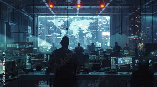 Wallpaper Mural A group of programmers collaborating in a modern office with bright lighting and a focused atmosphere. Torontodigital.ca