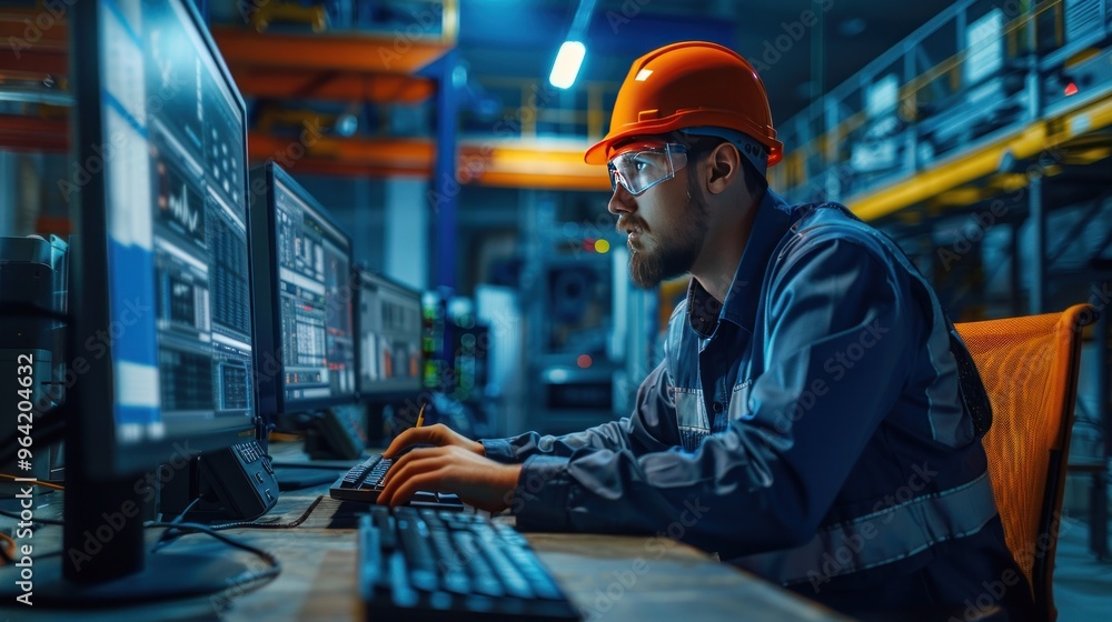 An engineer working on a 3D model on a computer in a cool, technical, and focused environment. An engineer working on a 3D model on a computer in a cool, technical, and focused environment.