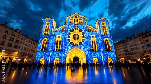 Fototapeta Naklejka Na Ścianę i Meble -  Experience the Festival of Lights in Lyon, France, where buildings and streets are illuminated in a dazzling display of art and light. 