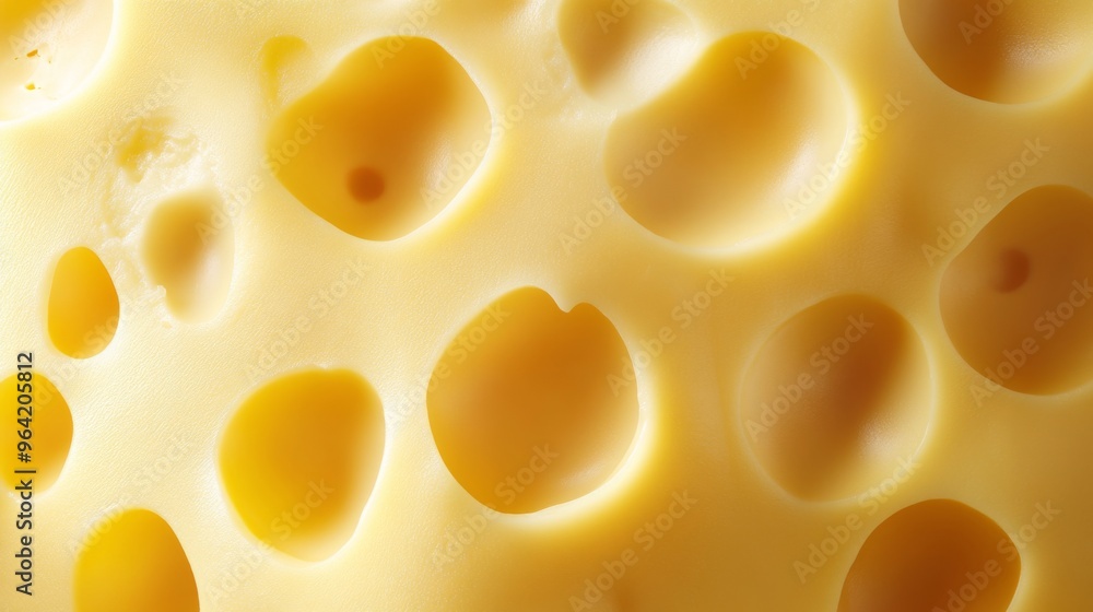A Close Up View of Delicious Swiss Cheese Displaying Its Distinctive Holes and Creamy Texture A Close Up View of Delicious Swiss Cheese Displaying Its Distinctive Holes and Creamy Texture