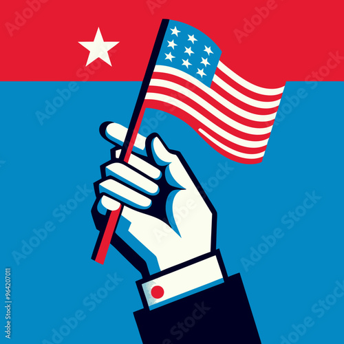 A depiction of a man and woman, each raising their hand to cast a vote and delivering speeches, symbolizing active participation in democracy
