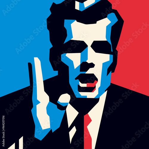 A depiction of a man and woman, each raising their hand to cast a vote and delivering speeches, symbolizing active participation in democracy
