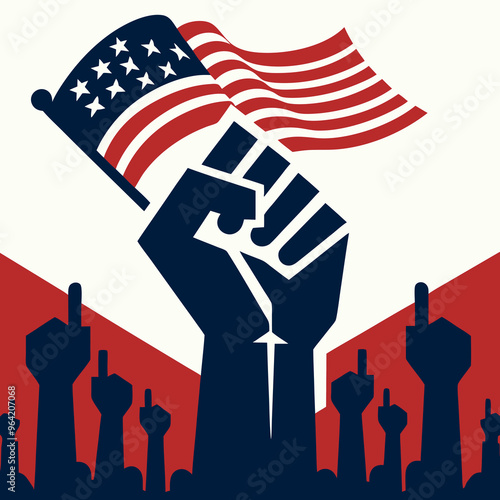 A depiction of a man and woman, each raising their hand to cast a vote and delivering speeches, symbolizing active participation in democracy

