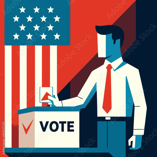A depiction of a man and woman, each raising their hand to cast a vote and delivering speeches, symbolizing active participation in democracy
