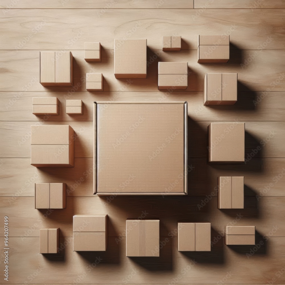 White Box In The Center Surrounded By Many Cardboard Boxes White Box In The Center Surrounded By Many Cardboard Boxes