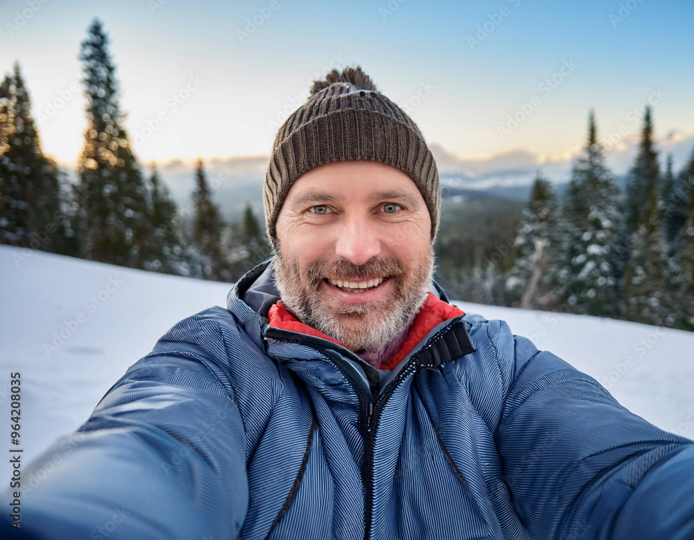 Winter Portrait of Happy Handsome Man Smiling Outdoors Winter Portrait of Happy Handsome Man Smiling Outdoors