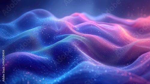 A mesmerizing abstract representation of flowing waves with vibrant colors and sparkling particles, evoking a sense of tranquility.