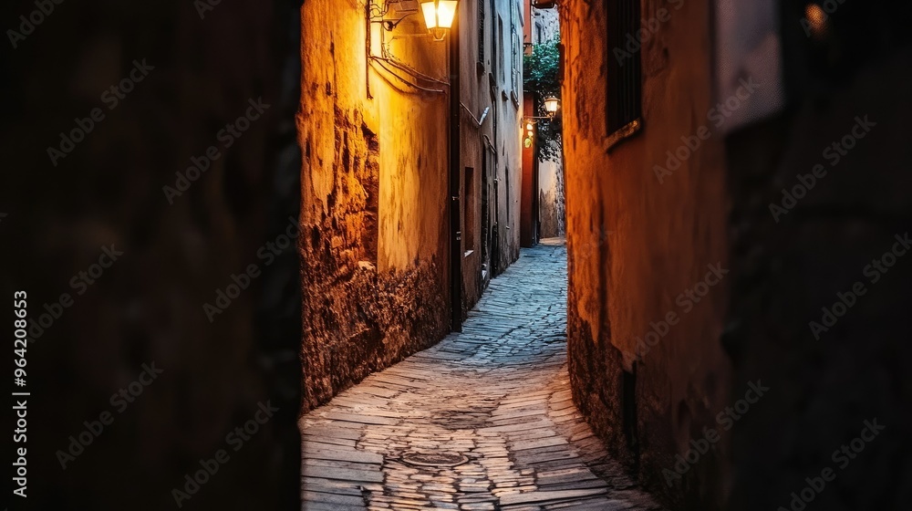 Fototapeta premium Shadowy alley with mysterious atmosphere