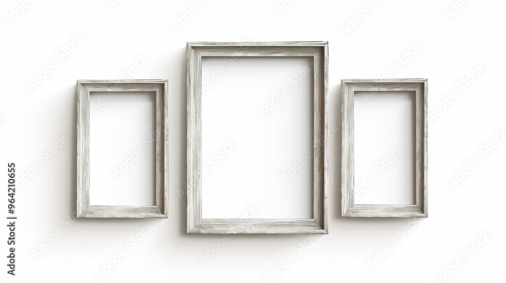 Three old wooden photo frames isolated on white background Three old wooden photo frames isolated on white background