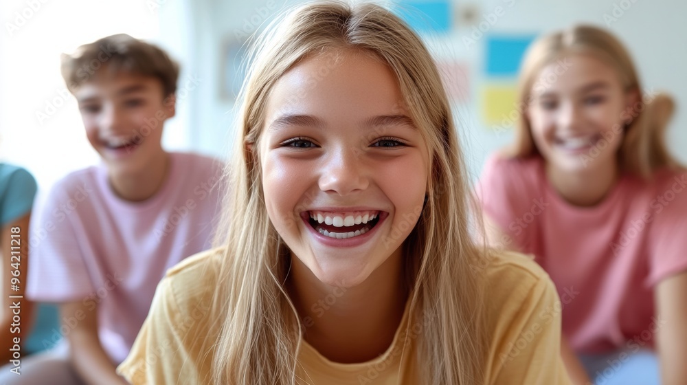 A group of a girl smiling while sitting on the floor, AI A group of a girl smiling while sitting on the floor, AI