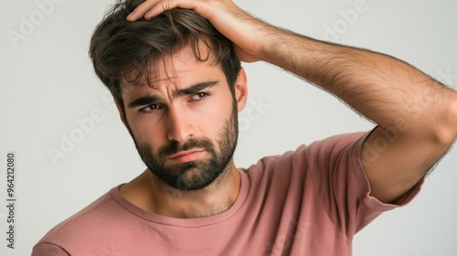 Thoughtful Man Holding His Head in Distress Isolated on White Background Showing Stress and Worry