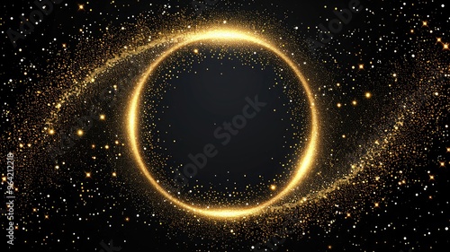 A mesmerizing cosmic scene featuring a glowing circular frame filled with sparkling stars against a dark background.