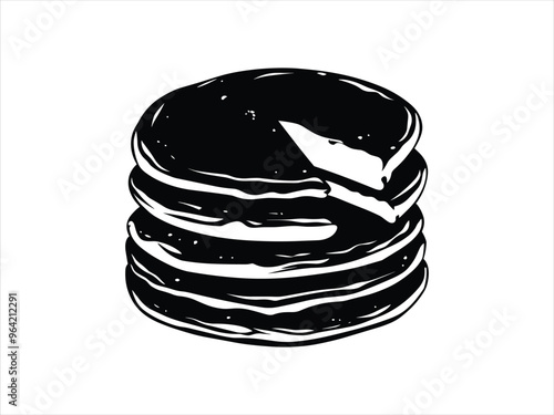 Stack of Pancakes with Missing Slice Silhouette - National Pancake Day Breakfast Vector Illustration.