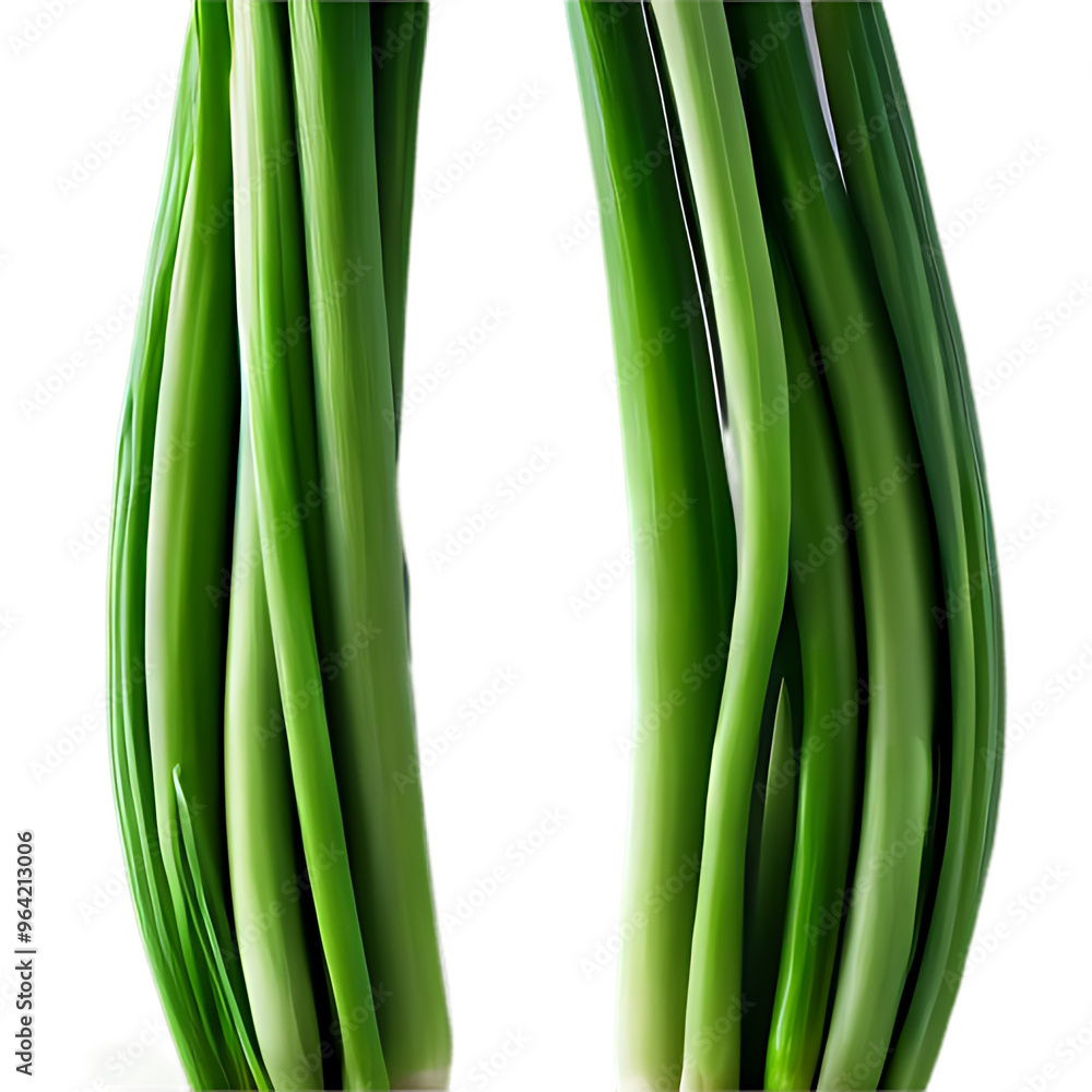 Obraz premium Chopped_green_onions_falling_in_mid-air,_isolated_on_a_white_background,_with_full_depth_of_field.