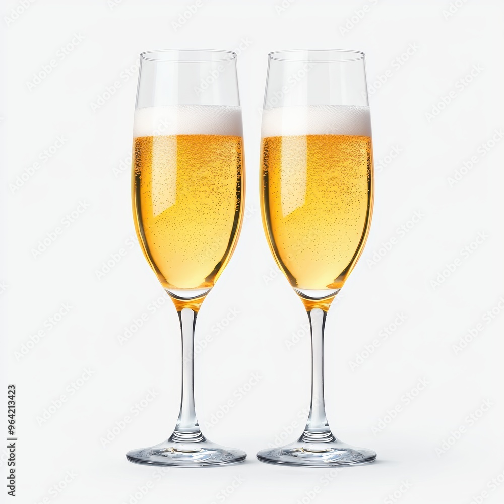 Two champagne flutes filled with foam and bubbles Two champagne flutes filled with foam and bubbles
