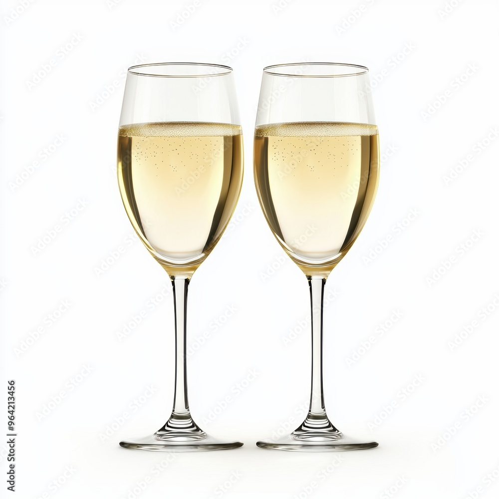 Two wine glasses filled with white wine Two wine glasses filled with white wine