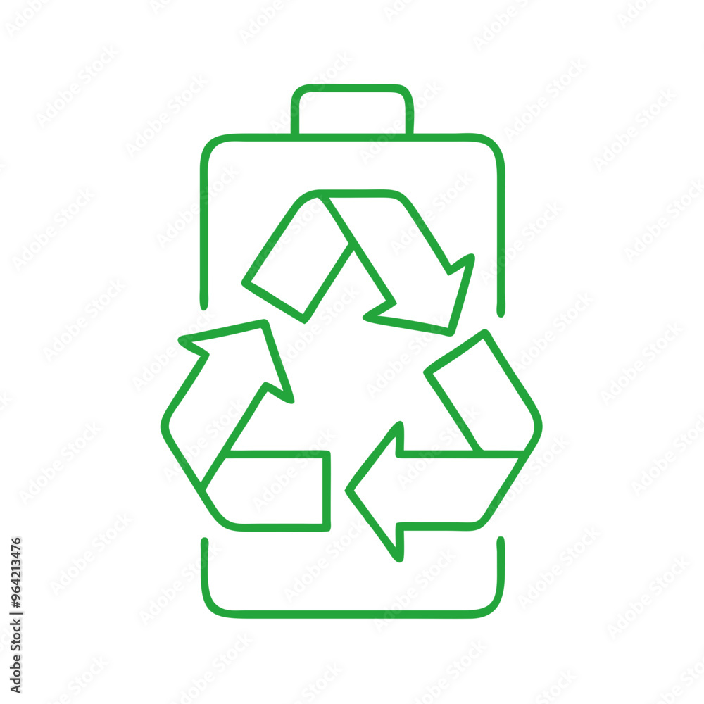 Green Recyclable Battery Line Icon on Transparent Background Green Recyclable Battery Line Icon on Transparent Background