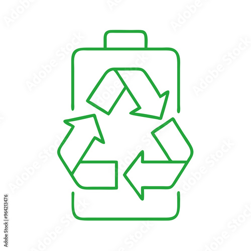 Green Recyclable Battery Line Icon on Transparent Background