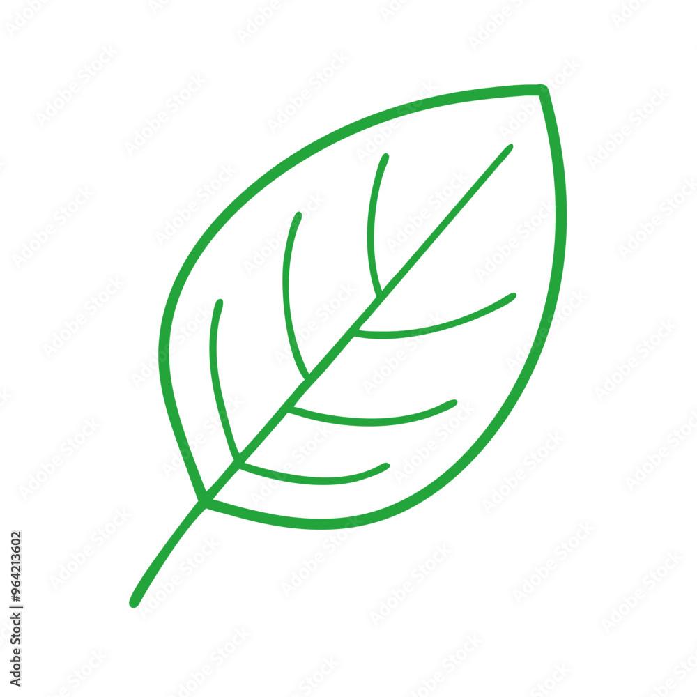 Green Leaf Line Icon on Transparent Background Green Leaf Line Icon on Transparent Background