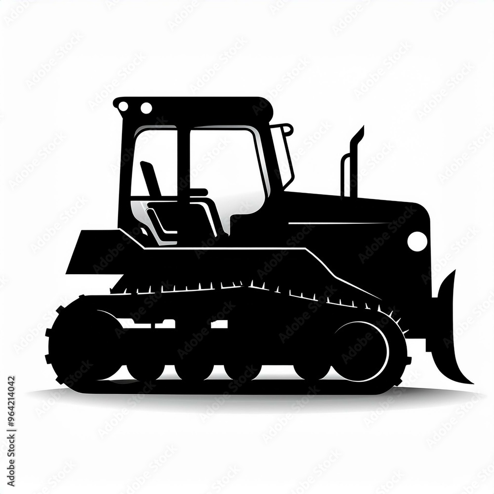 schwarze Silhouette Kontrast Bulldozer Icon, isoliert auf weißen Hintergrund, Freisteller schwarze Silhouette Kontrast Bulldozer Icon, isoliert auf weißen Hintergrund, Freisteller