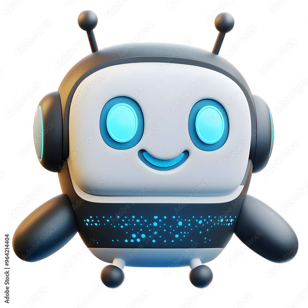 Cute cartoon 3D robot isolated on transparent background Cute cartoon 3D robot isolated on transparent background