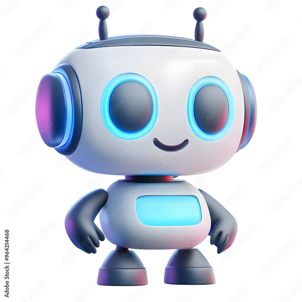 Cute cartoon 3D robot isolated on transparent background Cute cartoon 3D robot isolated on transparent background