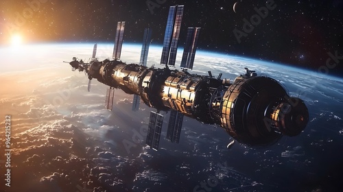 Fototapeta Naklejka Na Ścianę i Meble -  Space Travel Evolution From Early Rockets to Futuristic Space Stations Technological Progress in