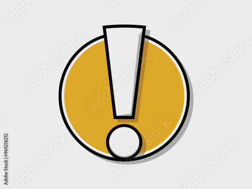 white exclamation mark sign on yellow circle plate isolated on white background. vector illustration