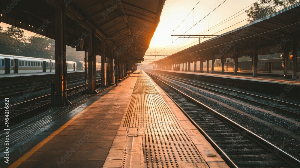 passenger lanes at long railway stations along the train tracks passenger lanes at long railway stations along the train tracks