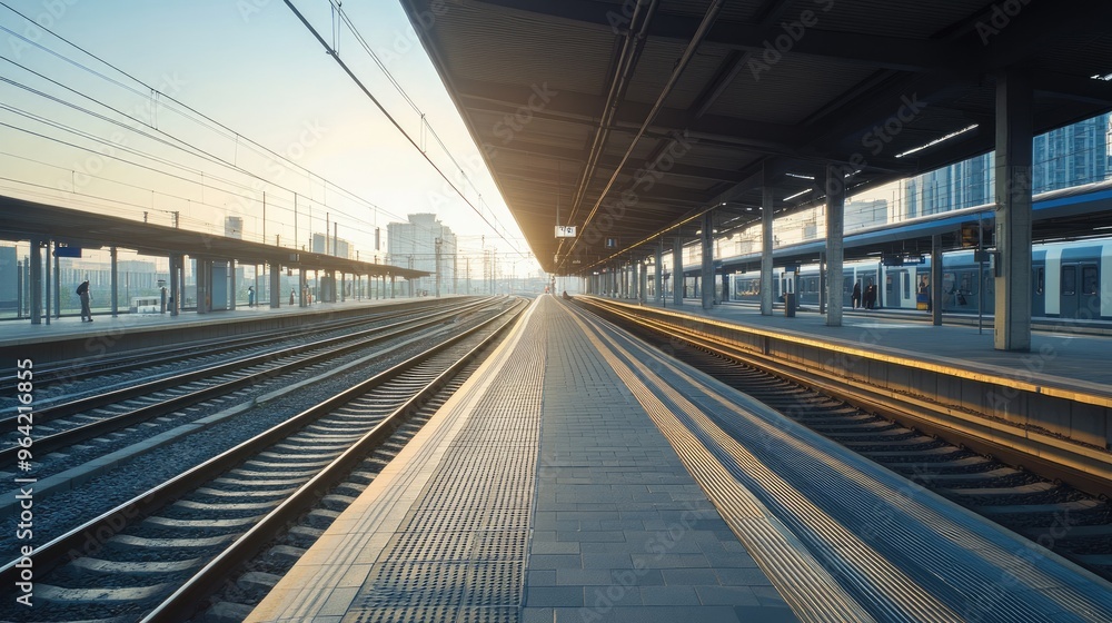 Fototapeta premium passenger lanes at long railway stations along the train tracks