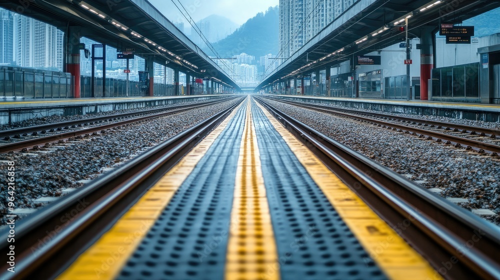 passenger lanes at long railway stations along the train tracks passenger lanes at long railway stations along the train tracks