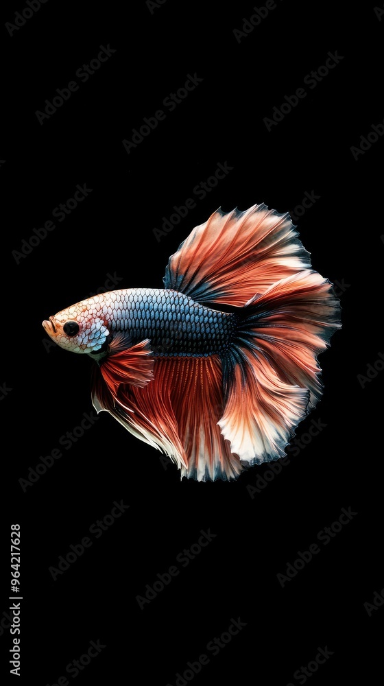 Fototapeta premium halfmoon betta fish multicolor on a black background 