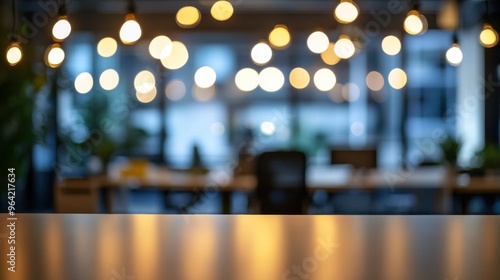 Blurred empty open space office. Abstract light bokeh at office interior background