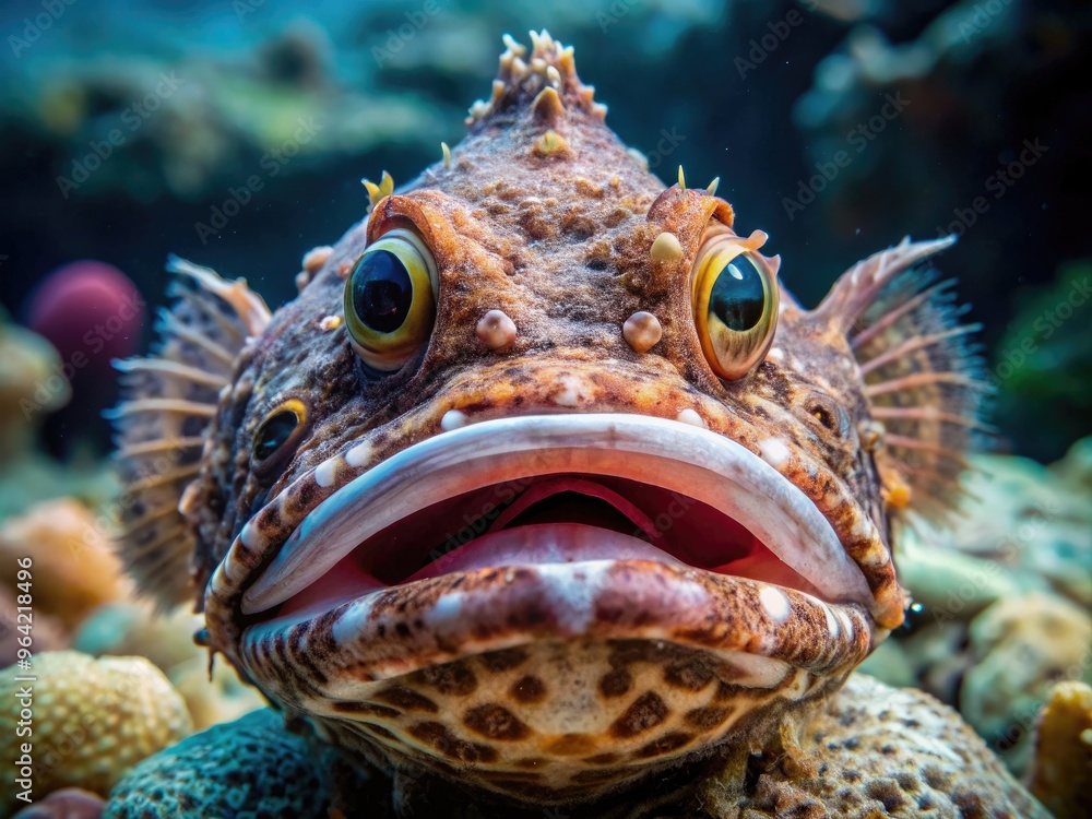 A Close-Up Of A Stomefish, A Strange And Bizarre Fish With A Lure On Its Head And A Large Mouth. A Close-Up Of A Stomefish, A Strange And Bizarre Fish With A Lure On Its Head And A Large Mouth.