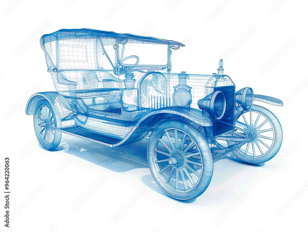 Car 1900s visualization with augmented reality Transparent car in studio drawing in blue colors blueprint glowing neon hologram futuristic show technology security for premium product business finance Car 1900s visualization with augmented reality Transparent car in studio drawing in blue colors blueprint glowing neon hologram futuristic show technology security for premium product business finance