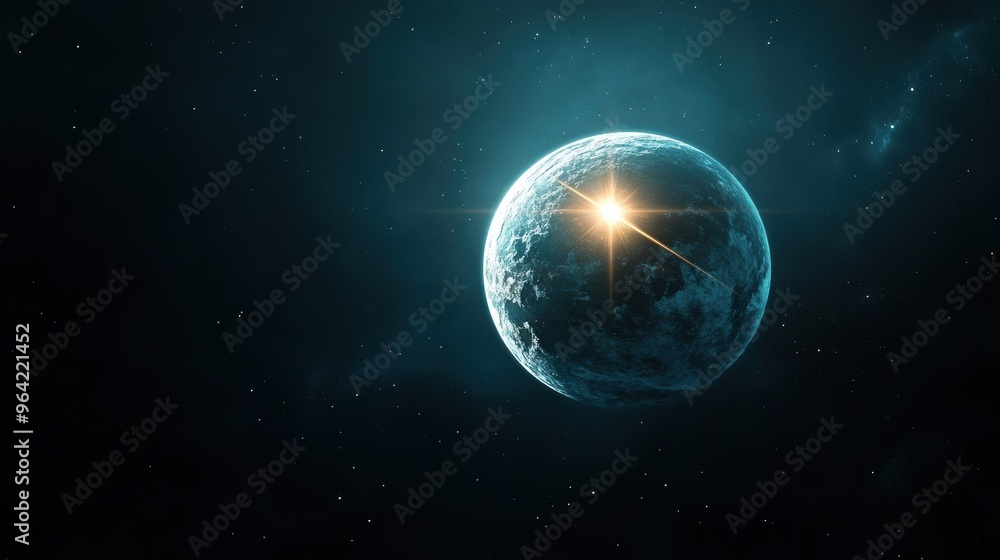 Obraz premium A photo of a planet with a visible North Star, highlighting the alignment of the planet rotational axis.