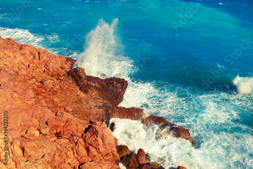 Rocky seashore. Stormy sea. Beautiful wild nature