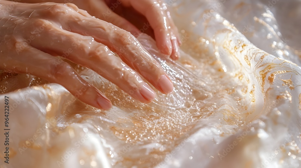 Hands Delicately Washing Luxurious Silk Garment with Utmost Care and Attention Hands Delicately Washing Luxurious Silk Garment with Utmost Care and Attention
