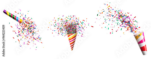 Set of Vibrant Party Popper Isolated on White Background