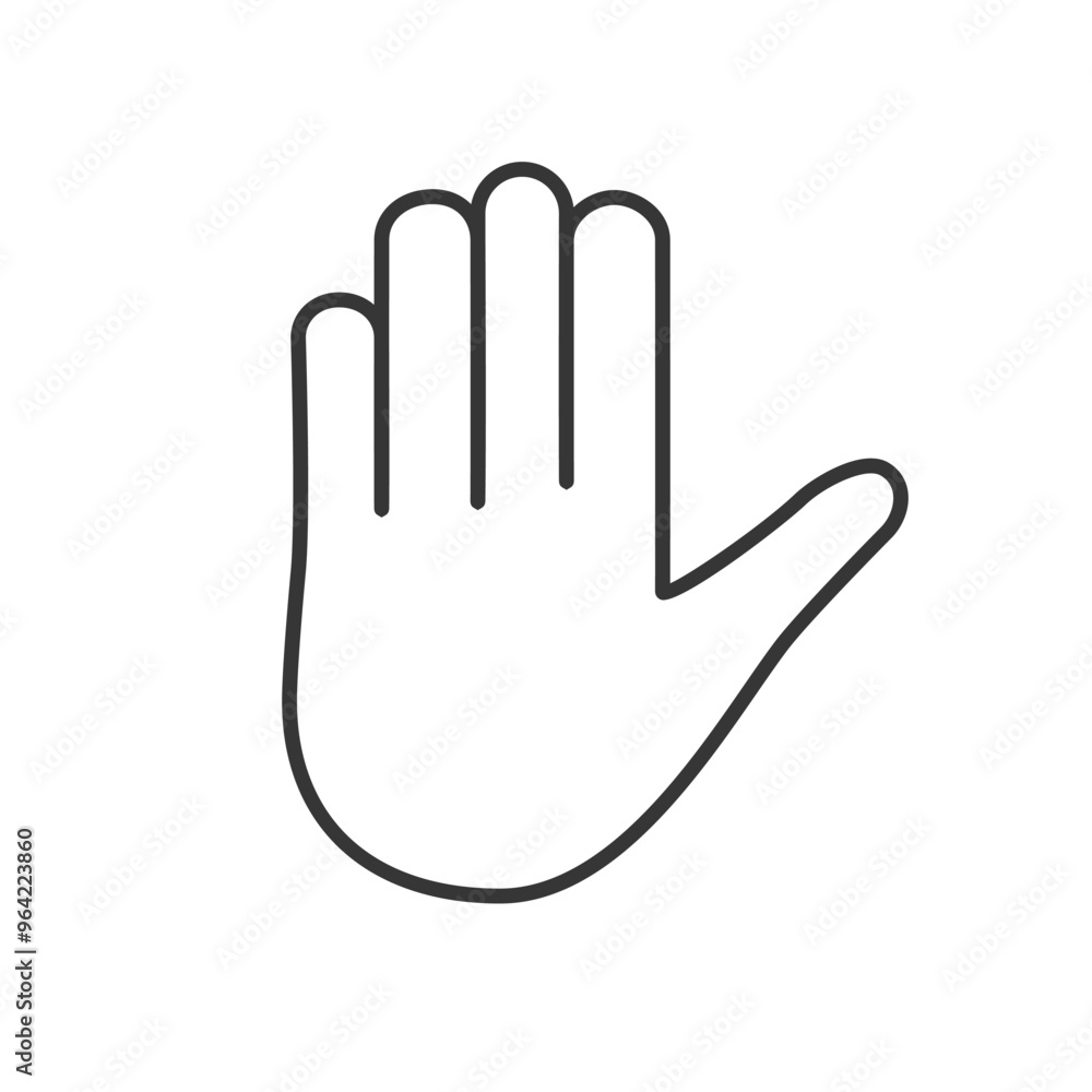 Minimalist vector outline of an open hand palm gesture, ideal for stop or greeting signs. Minimalist vector outline of an open hand palm gesture, ideal for stop or greeting signs.