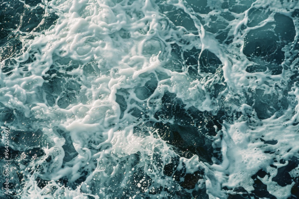 Dynamic close-up of ocean waves crashing, creating a stunning contrast of frothy white foam against deep blue waters. Dynamic close-up of ocean waves crashing, creating a stunning contrast of frothy white foam against deep blue waters.