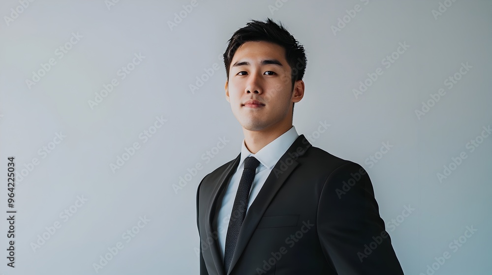 Confident Asian Businessman in Formal Attire with Focused Expression on White Background Confident Asian Businessman in Formal Attire with Focused Expression on White Background